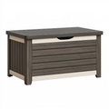 Coffre de rangement extérieur 120 cm en résine gris anthracite et beige à lattes