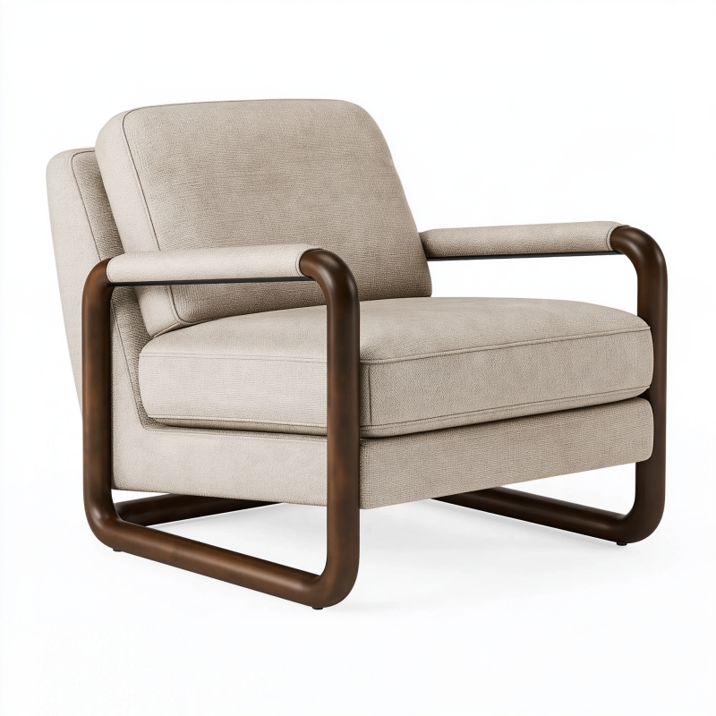 Fauteuil 82 x 85 x 80 cm en tissu beige structure métallique brune style contemporain