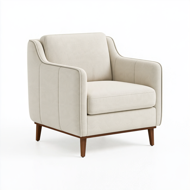 Fauteuil 85 x 80 x 85 cm en tissu beige avec pieds en bois style contemporain
