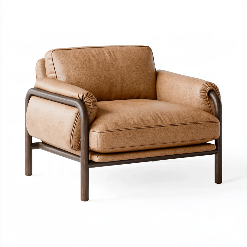 Fauteuil 100 x 88 x 82 cm en revêtement aspect cuir cognac style industriel pour salon