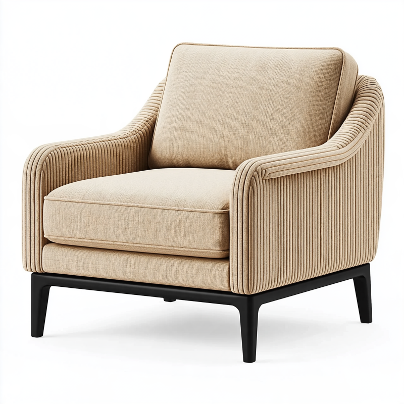 Fauteuil 85 x 82 x 85 cm en tissu beige à accoudoirs côtelés style contemporain