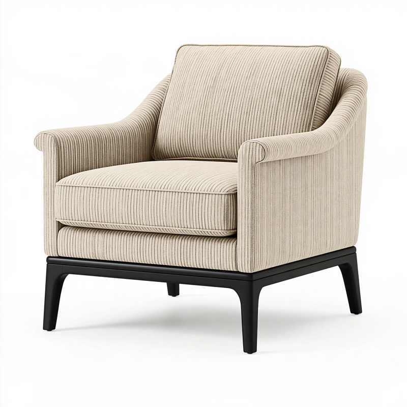 Fauteuil 85 x 90 x 85 cm en tissu côtelé beige avec piètement noir
