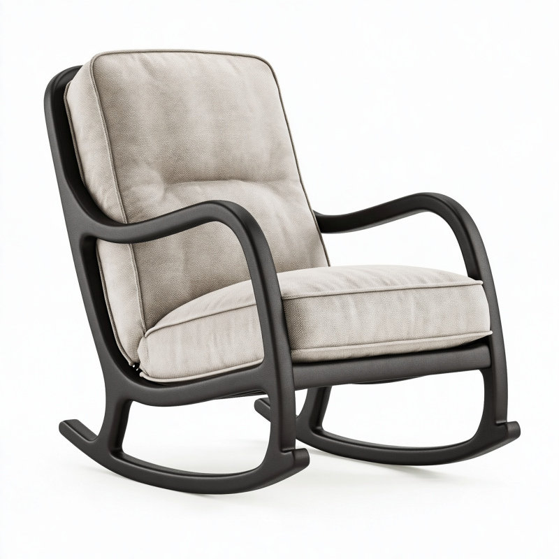 Fauteuil à bascule 75 x 95 x 100 cm en métal noir et tissu beige style contemporain