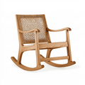 Fauteuil à bascule 68 x 95 x 100 cm en bois et rotin naturel avec accoudoirs