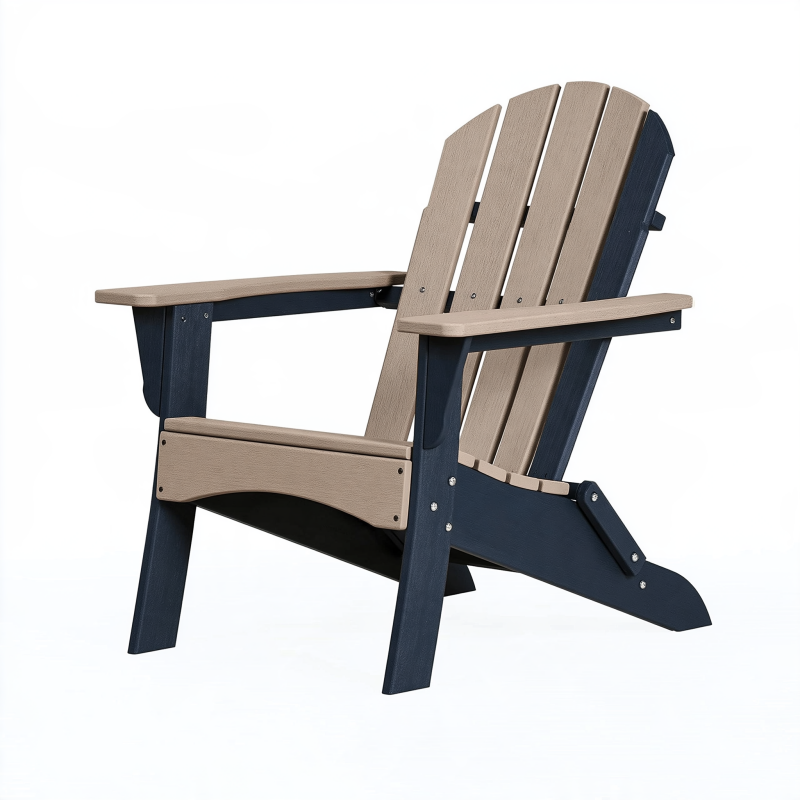 Fauteuil de jardin 88 x 83 x 98 cm en plastique beige bleu marine style Adirondack