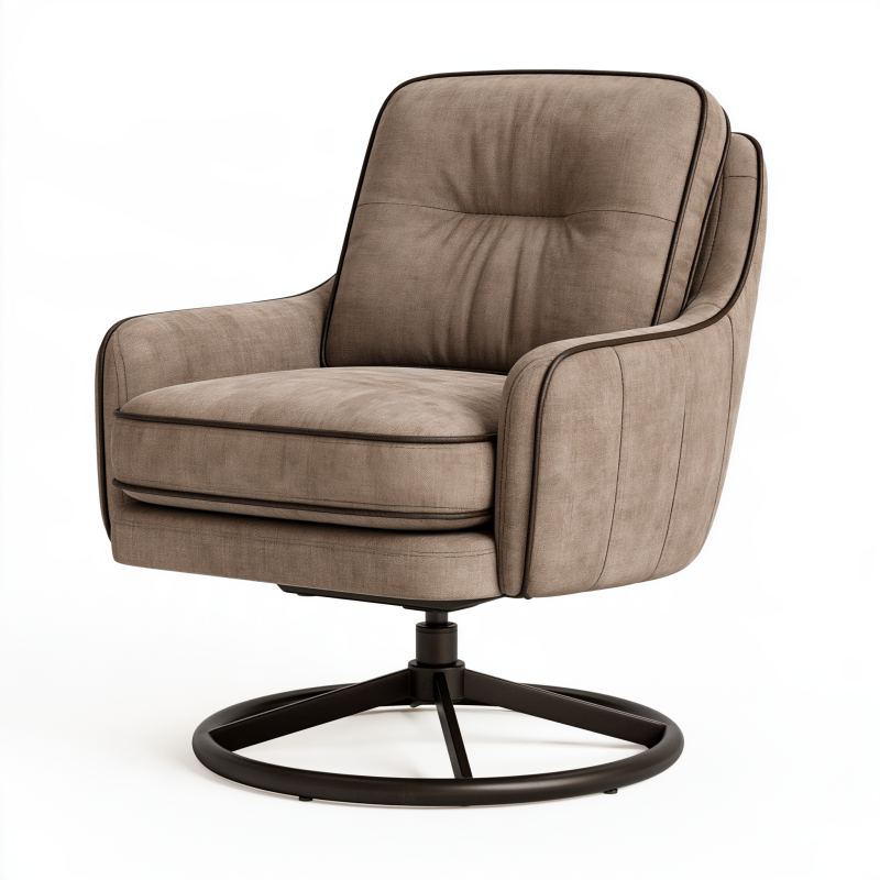 Fauteuil pivotant 80 x 85 x 95 cm en tissu taupe avec piètement métal