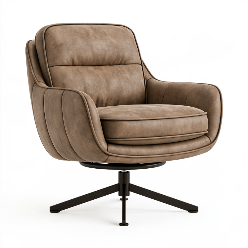Fauteuil pivotant 85 x 90 x 98 cm en tissu effet daim taupe pour salon style contemporain