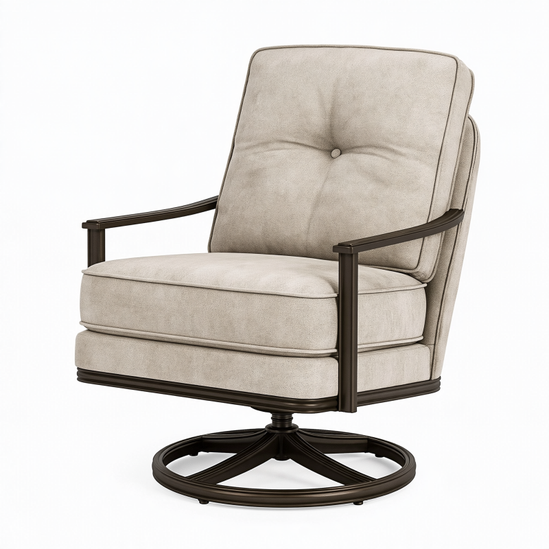 Fauteuil pivotant 80 x 86 x 98 cm en tissu beige avec structure en métal style contemporain