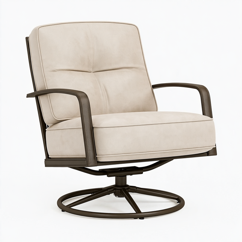 Fauteuil pivotant 75 x 85 x 95 cm en tissu beige avec structure métal style contemporain