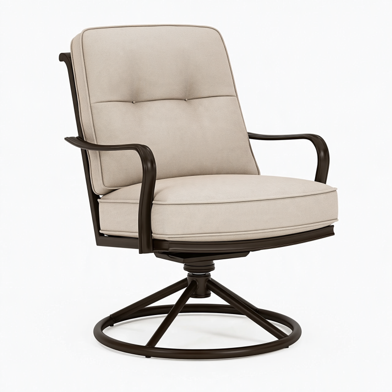 Fauteuil pivotant 75 x 82 x 98 cm en tissu beige avec structure métal style contemporain