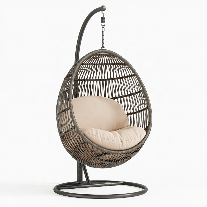 Fauteuil suspendu 105 x 105 x 195 cm en résine tressée gris avec support métal