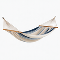 Hamac 200 x 80 cm en tissu rayé bleu et blanc avec barres en bois pour jardin
