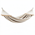 Hamac 200 x 150 cm en toile beige et marron avec barres en bois pour jardin