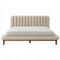 Lit 160 x 200 cm en tissu beige avec tête de lit capitonnée style contemporain