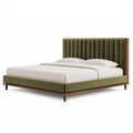 Lit 160 x 200 cm en velours vert avec cadre en bois style contemporain capitonné