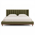 Lit double 160 x 200 cm en tissu vert olive avec tête de lit capitonnée