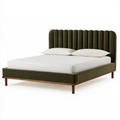 Lit double 160 x 200 cm en tissu vert olive avec tête de lit capitonnée